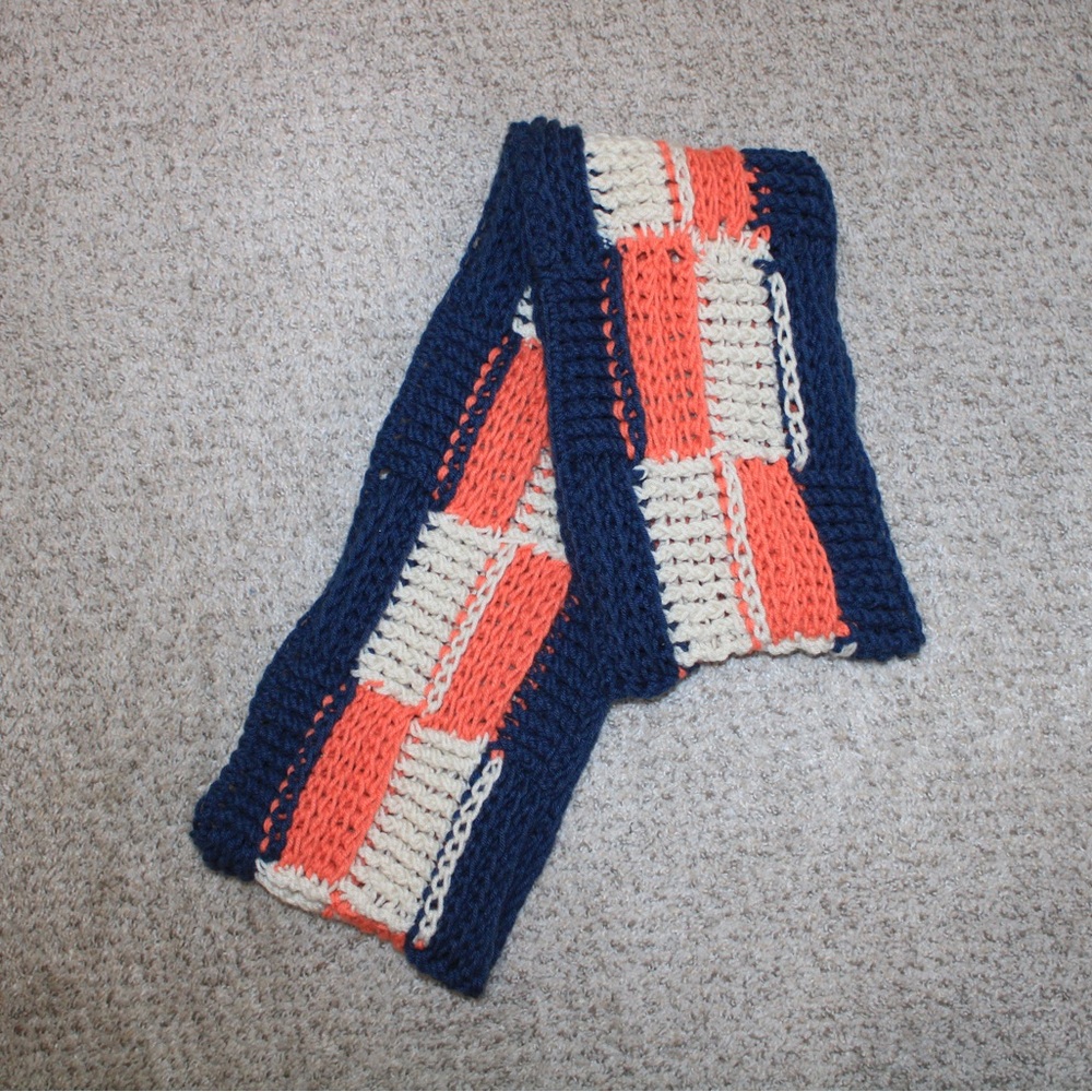 Handmade Colorful Crochet Infinity Scarf - Blue Coral Cream